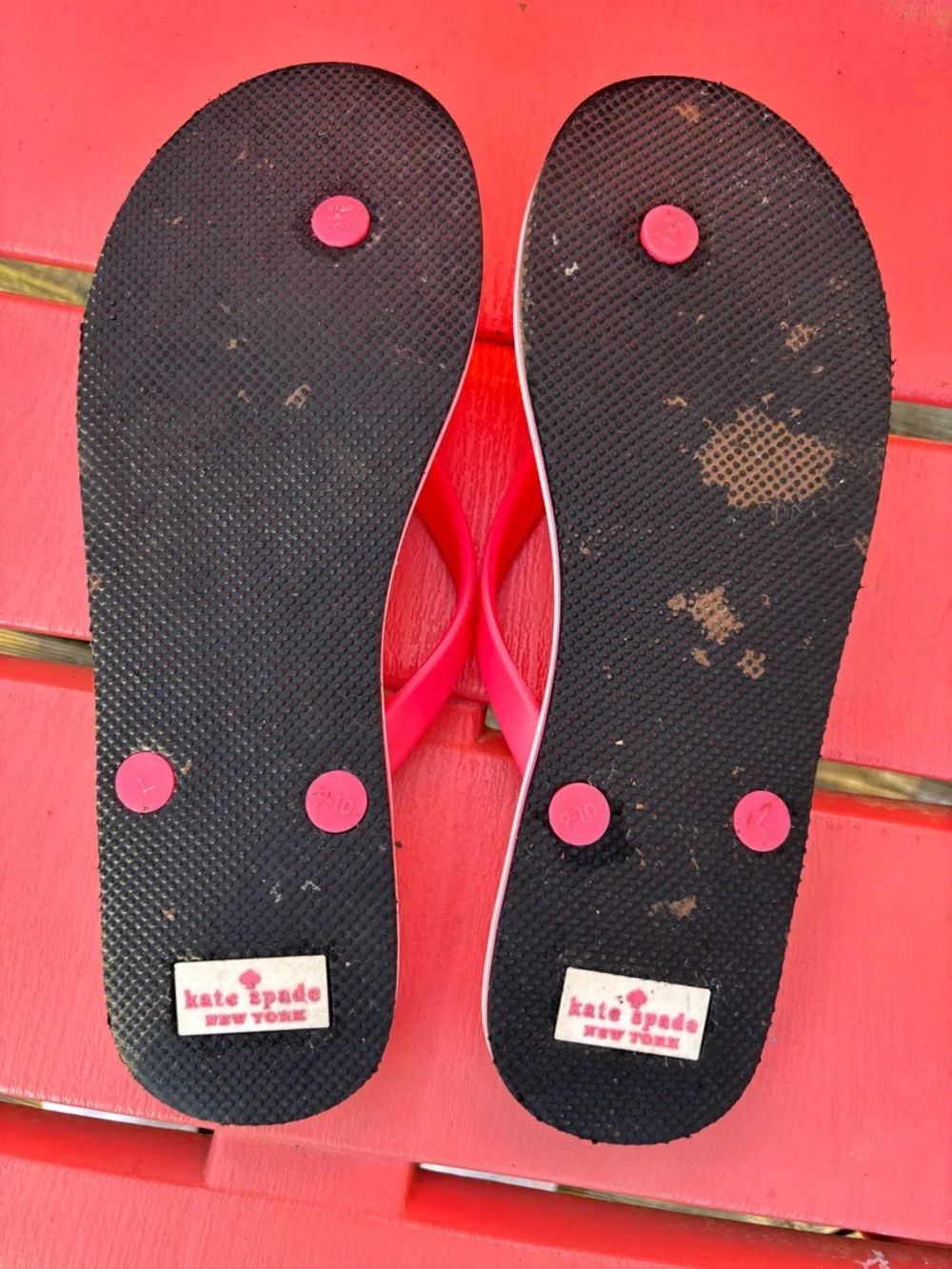 kate spade Pink Flamingo Print Flip Flop Casual Sandals with Gold Logo Size 9